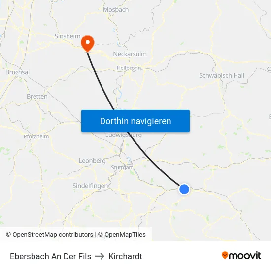 Ebersbach An Der Fils to Kirchardt map