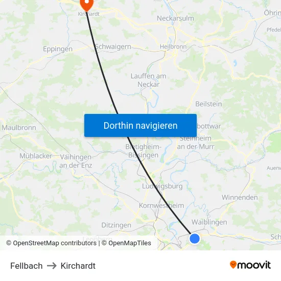 Fellbach to Kirchardt map
