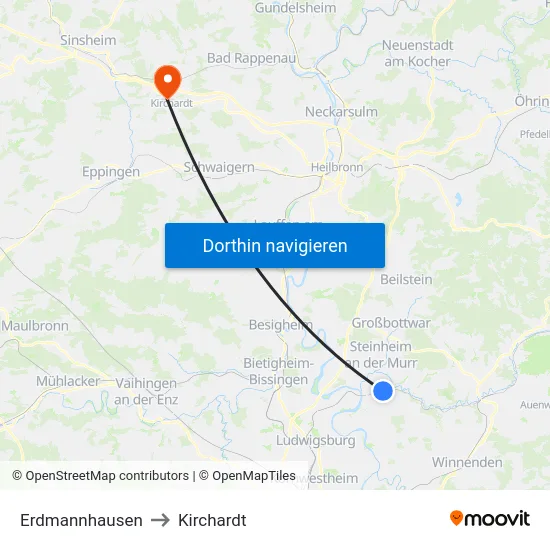 Erdmannhausen to Kirchardt map