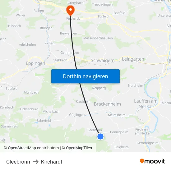 Cleebronn to Kirchardt map