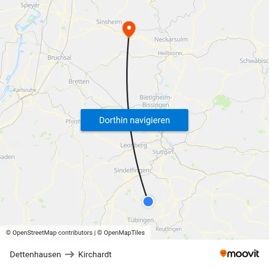 Dettenhausen to Kirchardt map