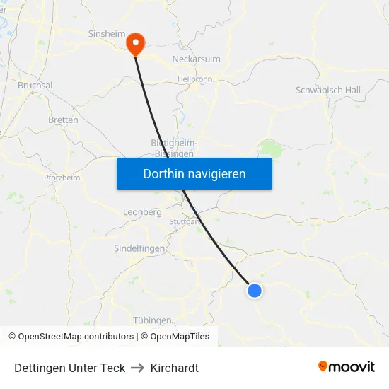 Dettingen Unter Teck to Kirchardt map