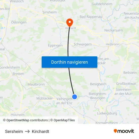 Sersheim to Kirchardt map
