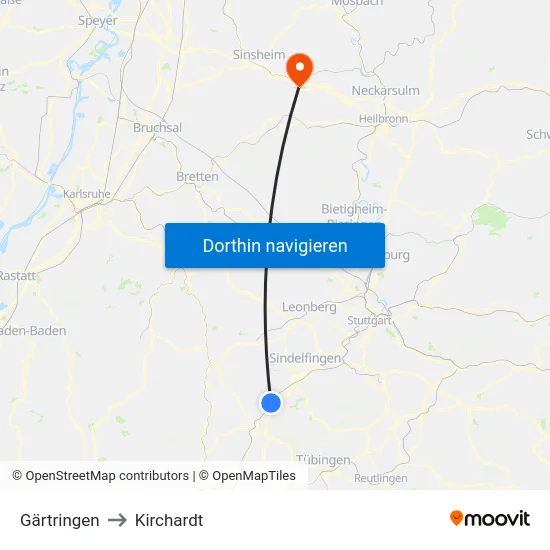 Gärtringen to Kirchardt map