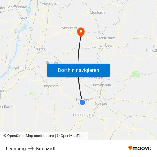 Leonberg to Kirchardt map
