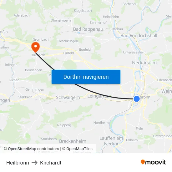 Heilbronn to Kirchardt map