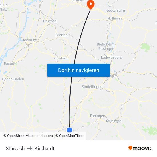 Starzach to Kirchardt map