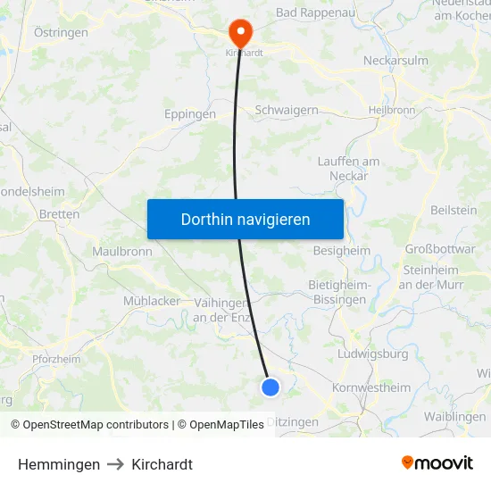 Hemmingen to Kirchardt map
