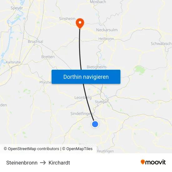 Steinenbronn to Kirchardt map