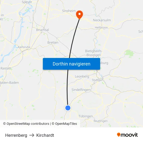 Herrenberg to Kirchardt map