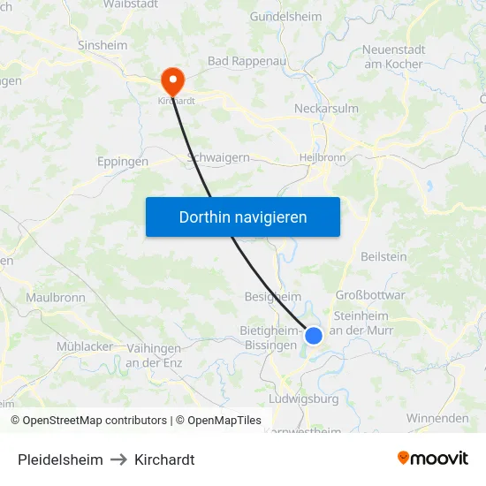 Pleidelsheim to Kirchardt map
