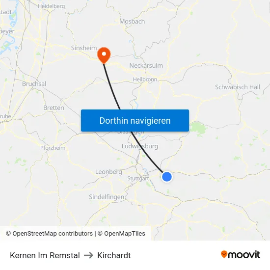 Kernen Im Remstal to Kirchardt map