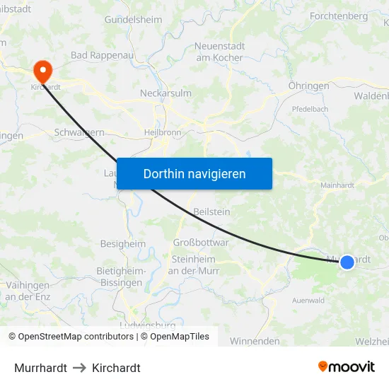 Murrhardt to Kirchardt map