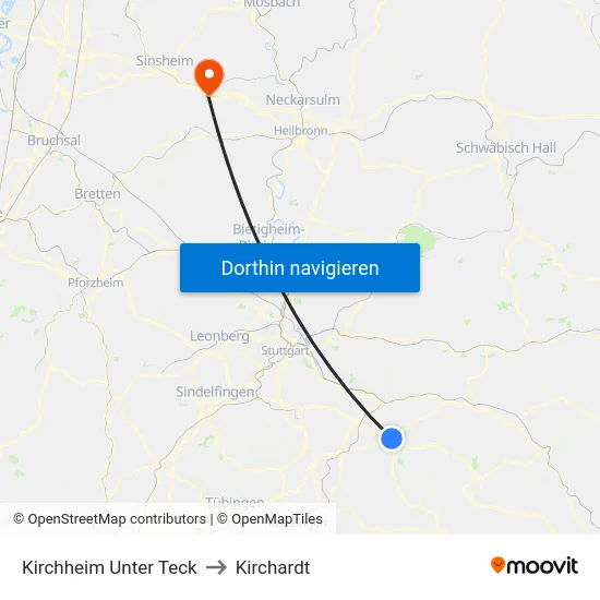 Kirchheim Unter Teck to Kirchardt map