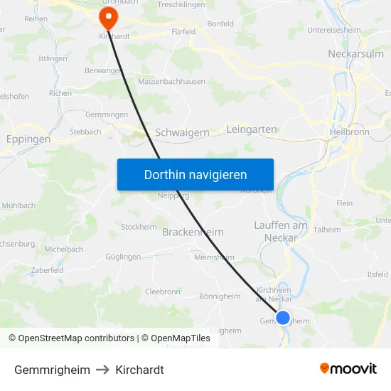 Gemmrigheim to Kirchardt map