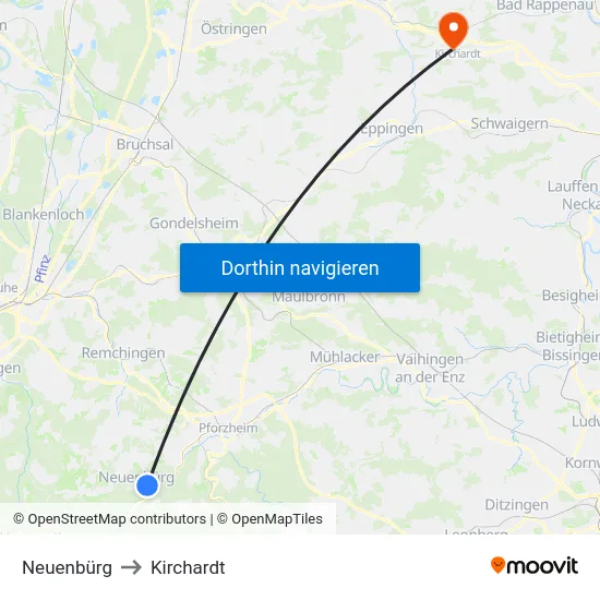 Neuenbürg to Kirchardt map