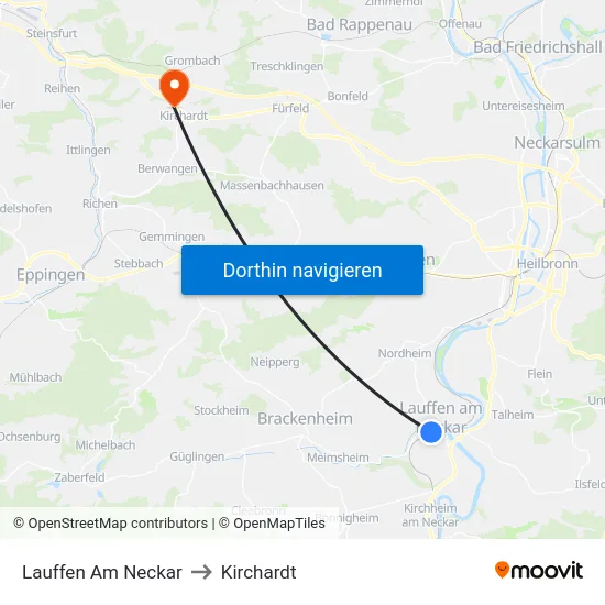 Lauffen Am Neckar to Kirchardt map