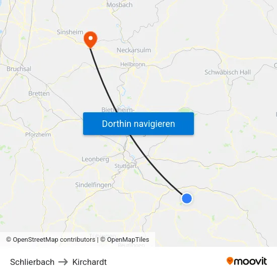 Schlierbach to Kirchardt map