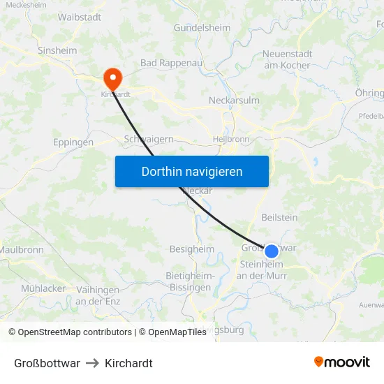 Großbottwar to Kirchardt map