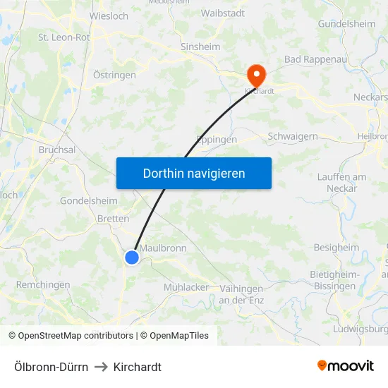 Ölbronn-Dürrn to Kirchardt map