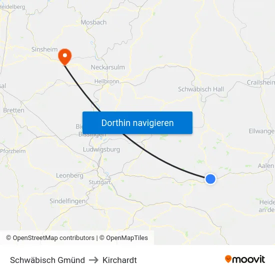 Schwäbisch Gmünd to Kirchardt map