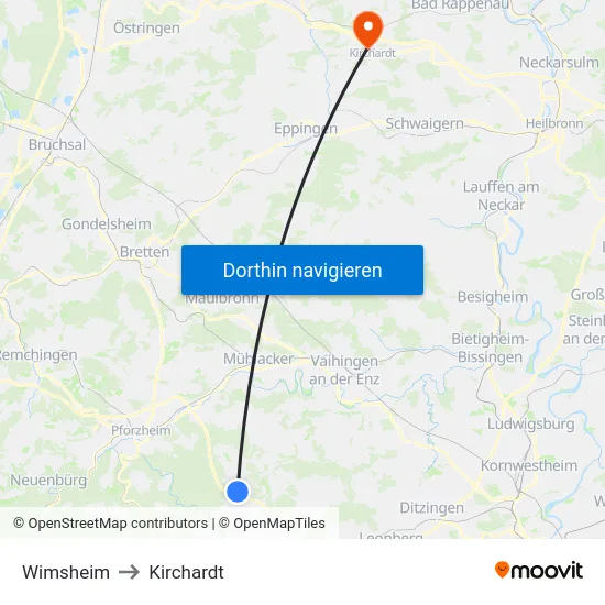 Wimsheim to Kirchardt map