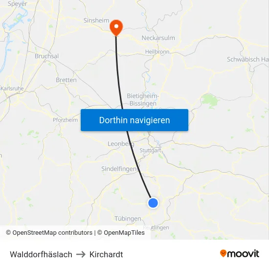 Walddorfhäslach to Kirchardt map