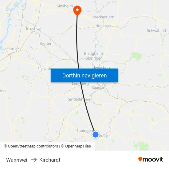 Wannweil to Kirchardt map