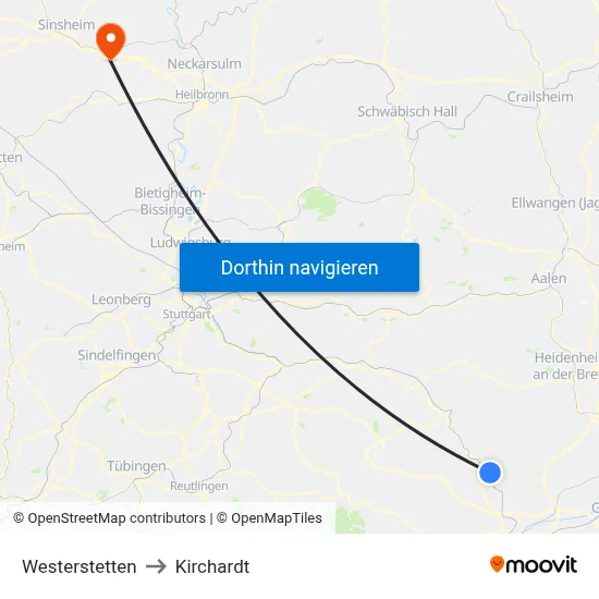 Westerstetten to Kirchardt map