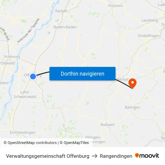 Verwaltungsgemeinschaft Offenburg to Rangendingen map