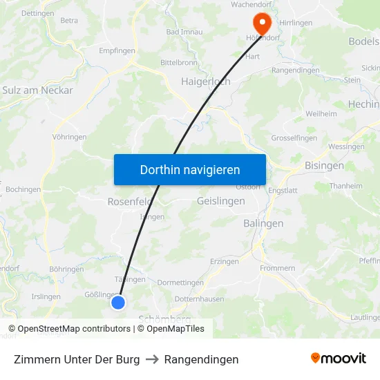 Zimmern Unter Der Burg to Rangendingen map