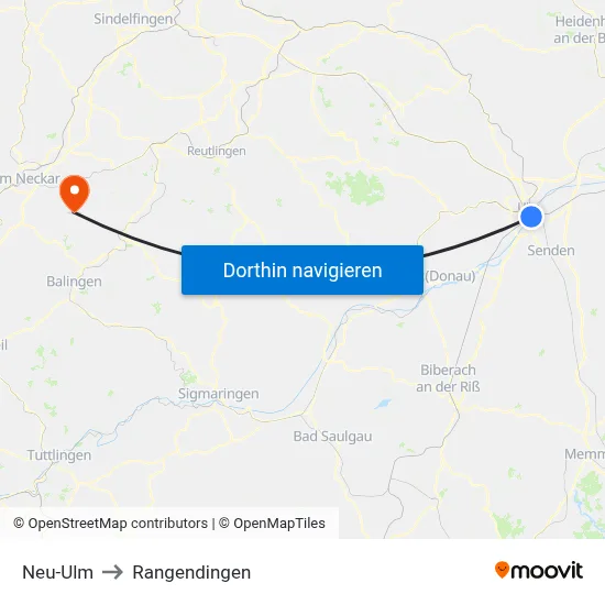 Neu-Ulm to Rangendingen map