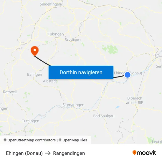 Ehingen (Donau) to Rangendingen map