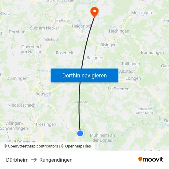 Dürbheim to Rangendingen map