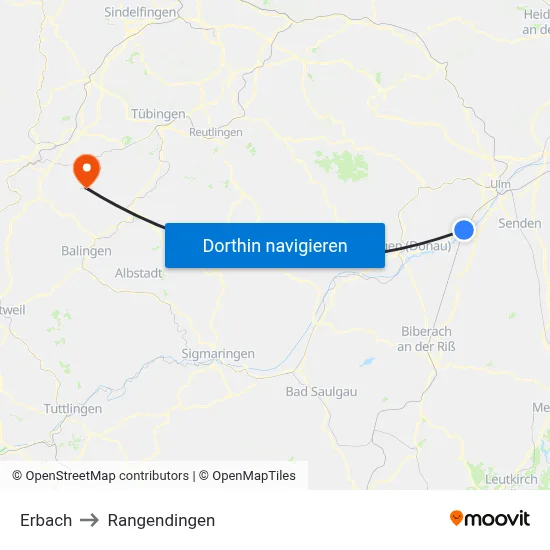 Erbach to Rangendingen map