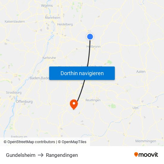 Gundelsheim to Rangendingen map
