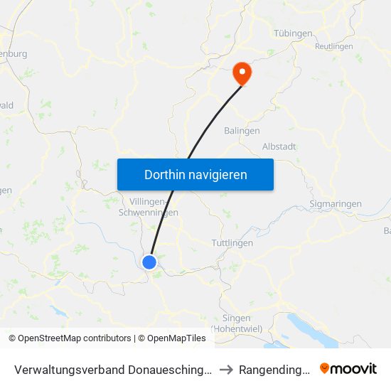 Verwaltungsverband Donaueschingen to Rangendingen map