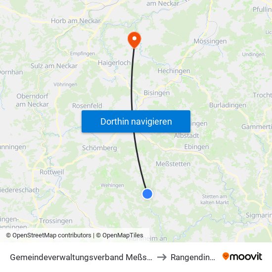 Gemeindeverwaltungsverband Meßstetten to Rangendingen map