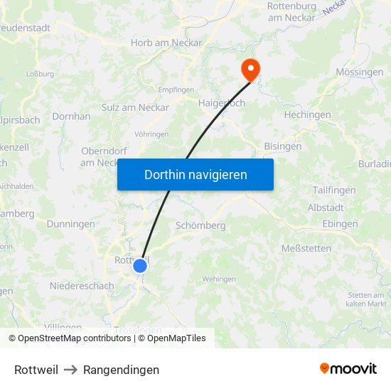 Rottweil to Rangendingen map