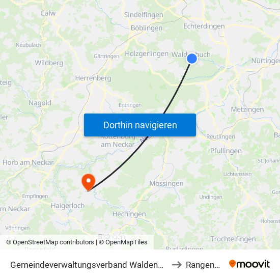 Gemeindeverwaltungsverband Waldenbuch/Steinenbronn to Rangendingen map