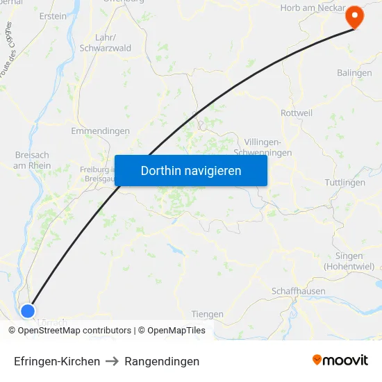 Efringen-Kirchen to Rangendingen map