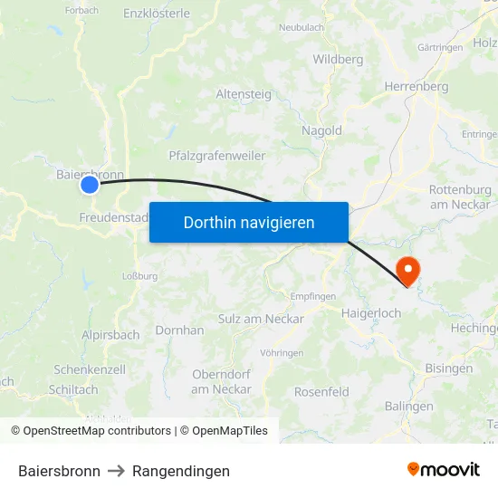 Baiersbronn to Rangendingen map