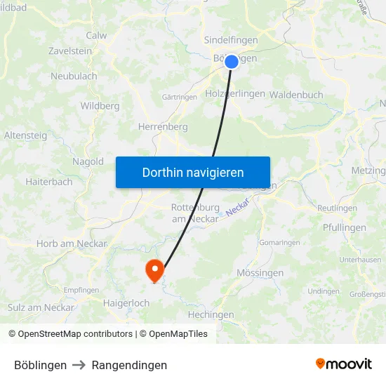 Böblingen to Rangendingen map