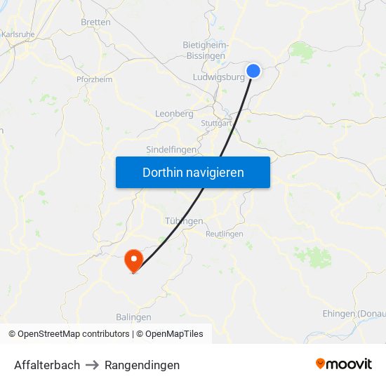 Affalterbach to Rangendingen map
