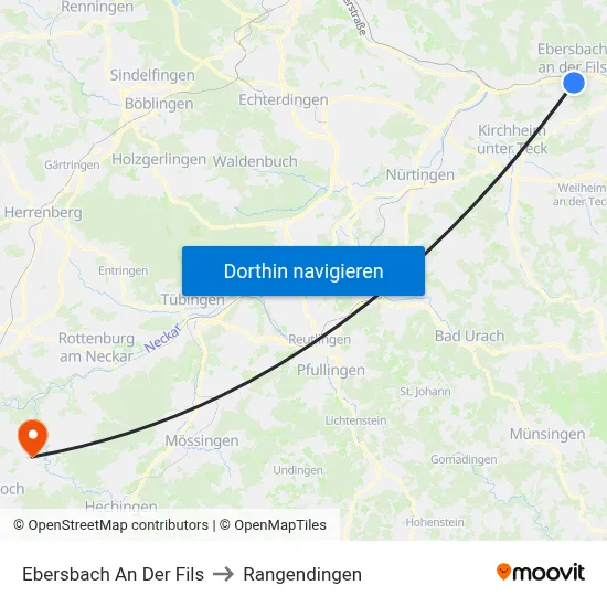 Ebersbach An Der Fils to Rangendingen map