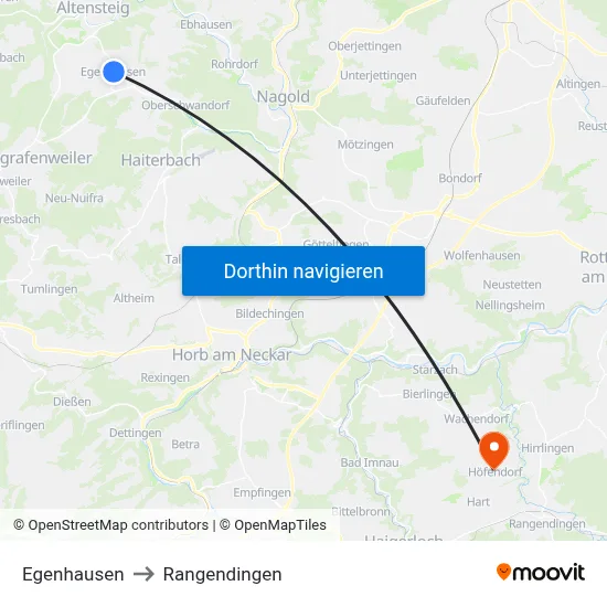 Egenhausen to Rangendingen map