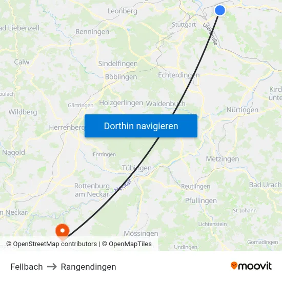 Fellbach to Rangendingen map