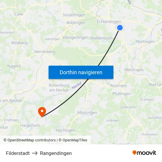 Filderstadt to Rangendingen map