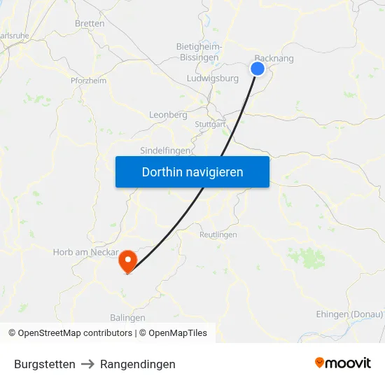 Burgstetten to Rangendingen map