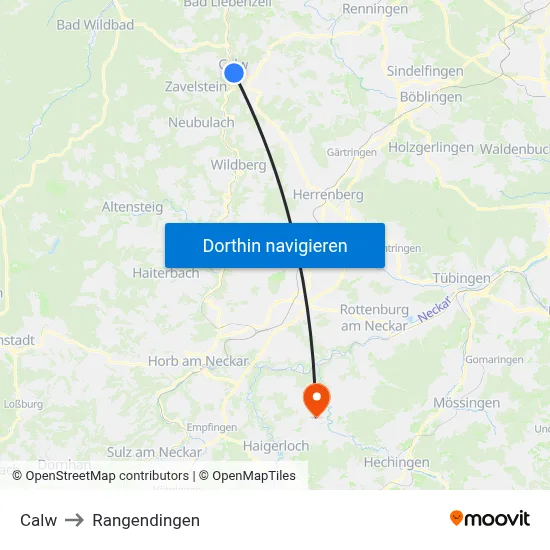 Calw to Rangendingen map